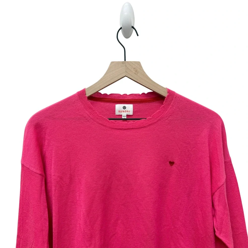 Sundry‎ Pink Wool Cashmere Heart Scallop Trim Sweater Size 1 Small